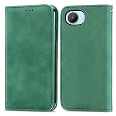 Custodia Portafoglio In Pelle Cover con Supporto S04D per Realme C30 Verde