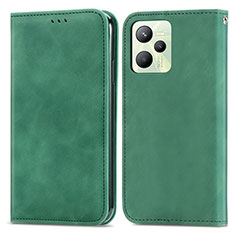 Custodia Portafoglio In Pelle Cover con Supporto S04D per Realme C35 Verde