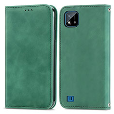 Custodia Portafoglio In Pelle Cover con Supporto S04D per Realme Narzo 50i Verde