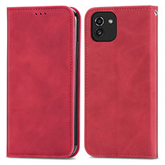 Custodia Portafoglio In Pelle Cover con Supporto S04D per Samsung Galaxy A03 Rosso