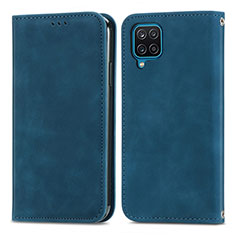 Custodia Portafoglio In Pelle Cover con Supporto S04D per Samsung Galaxy A12 Blu