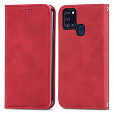 Custodia Portafoglio In Pelle Cover con Supporto S04D per Samsung Galaxy A21s Rosso