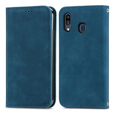 Custodia Portafoglio In Pelle Cover con Supporto S04D per Samsung Galaxy A30 Blu