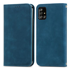 Custodia Portafoglio In Pelle Cover con Supporto S04D per Samsung Galaxy A71 4G A715 Blu