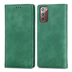 Custodia Portafoglio In Pelle Cover con Supporto S04D per Samsung Galaxy Note 20 5G Verde