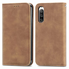 Custodia Portafoglio In Pelle Cover con Supporto S04D per Sony Xperia 10 IV Marrone