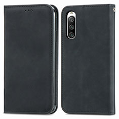 Custodia Portafoglio In Pelle Cover con Supporto S04D per Sony Xperia 10 IV Nero