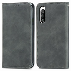 Custodia Portafoglio In Pelle Cover con Supporto S04D per Sony Xperia 10 IV SO-52C Grigio