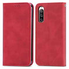 Custodia Portafoglio In Pelle Cover con Supporto S04D per Sony Xperia 10 IV SO-52C Rosso