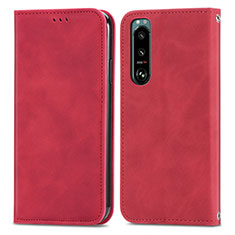 Custodia Portafoglio In Pelle Cover con Supporto S04D per Sony Xperia 5 III SO-53B Rosso