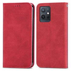 Custodia Portafoglio In Pelle Cover con Supporto S04D per Vivo T1 5G India Rosso