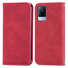 Custodia Portafoglio In Pelle Cover con Supporto S04D per Vivo V21 5G Rosso