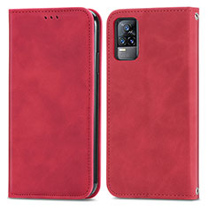 Custodia Portafoglio In Pelle Cover con Supporto S04D per Vivo V21e 4G Rosso