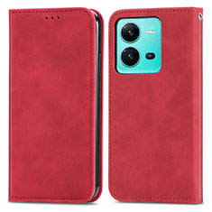 Custodia Portafoglio In Pelle Cover con Supporto S04D per Vivo X80 Lite 5G Rosso