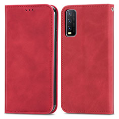 Custodia Portafoglio In Pelle Cover con Supporto S04D per Vivo Y12A Rosso