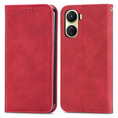 Custodia Portafoglio In Pelle Cover con Supporto S04D per Vivo Y16 Rosso