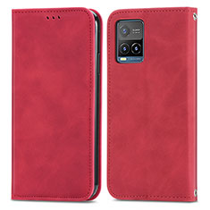 Custodia Portafoglio In Pelle Cover con Supporto S04D per Vivo Y32 4G Rosso