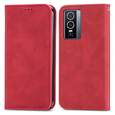 Custodia Portafoglio In Pelle Cover con Supporto S04D per Vivo Y76 5G Rosso