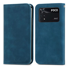 Custodia Portafoglio In Pelle Cover con Supporto S04D per Xiaomi Poco M4 Pro 4G Blu