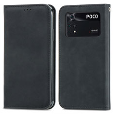 Custodia Portafoglio In Pelle Cover con Supporto S04D per Xiaomi Poco M4 Pro 4G Nero