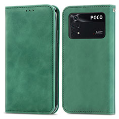 Custodia Portafoglio In Pelle Cover con Supporto S04D per Xiaomi Poco M4 Pro 4G Verde