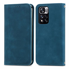 Custodia Portafoglio In Pelle Cover con Supporto S04D per Xiaomi Poco X4 NFC Blu