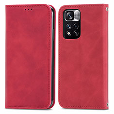 Custodia Portafoglio In Pelle Cover con Supporto S04D per Xiaomi Poco X4 NFC Rosso