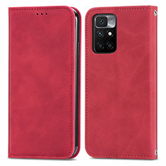 Custodia Portafoglio In Pelle Cover con Supporto S04D per Xiaomi Redmi 10 (2022) Rosso