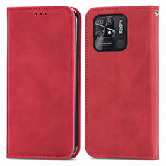 Custodia Portafoglio In Pelle Cover con Supporto S04D per Xiaomi Redmi 10 India Rosso