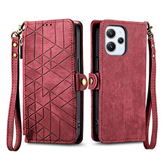 Custodia Portafoglio In Pelle Cover con Supporto S04D per Xiaomi Redmi 12 4G Rosso