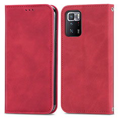 Custodia Portafoglio In Pelle Cover con Supporto S04D per Xiaomi Redmi Note 10 Pro 5G Rosso