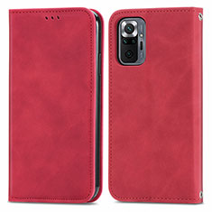 Custodia Portafoglio In Pelle Cover con Supporto S04D per Xiaomi Redmi Note 10 Pro Max Rosso