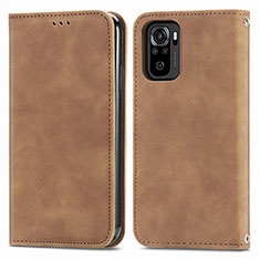 Custodia Portafoglio In Pelle Cover con Supporto S04D per Xiaomi Redmi Note 10S 4G Marrone