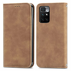 Custodia Portafoglio In Pelle Cover con Supporto S04D per Xiaomi Redmi Note 11 4G (2021) Marrone