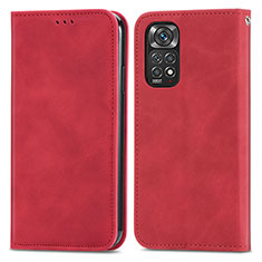 Custodia Portafoglio In Pelle Cover con Supporto S04D per Xiaomi Redmi Note 11 4G (2022) Rosso