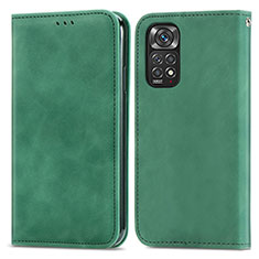 Custodia Portafoglio In Pelle Cover con Supporto S04D per Xiaomi Redmi Note 11 Pro 4G Verde