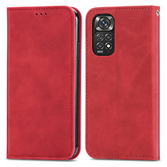 Custodia Portafoglio In Pelle Cover con Supporto S04D per Xiaomi Redmi Note 11 Pro 5G Rosso
