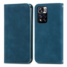 Custodia Portafoglio In Pelle Cover con Supporto S04D per Xiaomi Redmi Note 11 Pro+ Plus 5G Blu