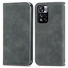 Custodia Portafoglio In Pelle Cover con Supporto S04D per Xiaomi Redmi Note 11 Pro+ Plus 5G Grigio