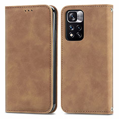 Custodia Portafoglio In Pelle Cover con Supporto S04D per Xiaomi Redmi Note 11 Pro+ Plus 5G Marrone