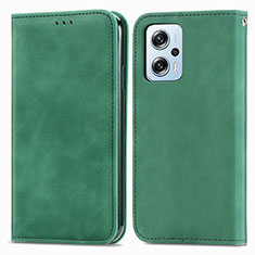 Custodia Portafoglio In Pelle Cover con Supporto S04D per Xiaomi Redmi Note 11T Pro+ Plus 5G Verde