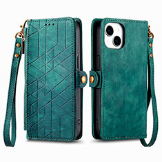 Custodia Portafoglio In Pelle Cover con Supporto S05D per Apple iPhone 14 Plus Verde