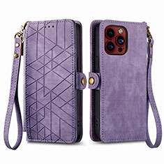 Custodia Portafoglio In Pelle Cover con Supporto S05D per Apple iPhone 16 Pro Max Viola