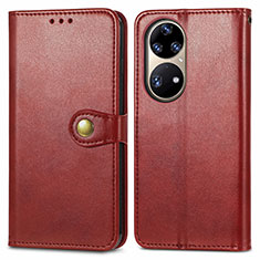 Custodia Portafoglio In Pelle Cover con Supporto S05D per Huawei P50 Rosso