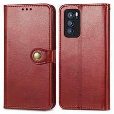 Custodia Portafoglio In Pelle Cover con Supporto S05D per Oppo Reno6 Pro 5G India Rosso