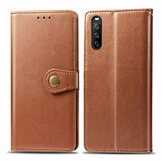 Custodia Portafoglio In Pelle Cover con Supporto S05D per Sony Xperia 10 III SO-52B Marrone