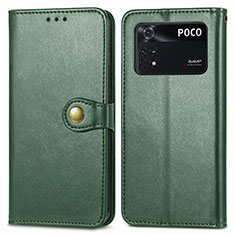 Custodia Portafoglio In Pelle Cover con Supporto S05D per Xiaomi Poco M4 Pro 4G Verde