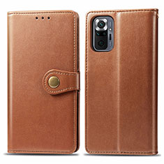 Custodia Portafoglio In Pelle Cover con Supporto S05D per Xiaomi Redmi Note 10 Pro 4G Marrone