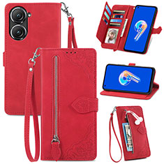 Custodia Portafoglio In Pelle Cover con Supporto S06D per Asus Zenfone 9 Rosso