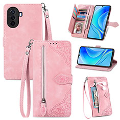 Custodia Portafoglio In Pelle Cover con Supporto S06D per Huawei Enjoy 50 Rosa